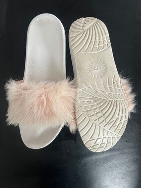 UGG Pink Faux Fur Slide Sandals